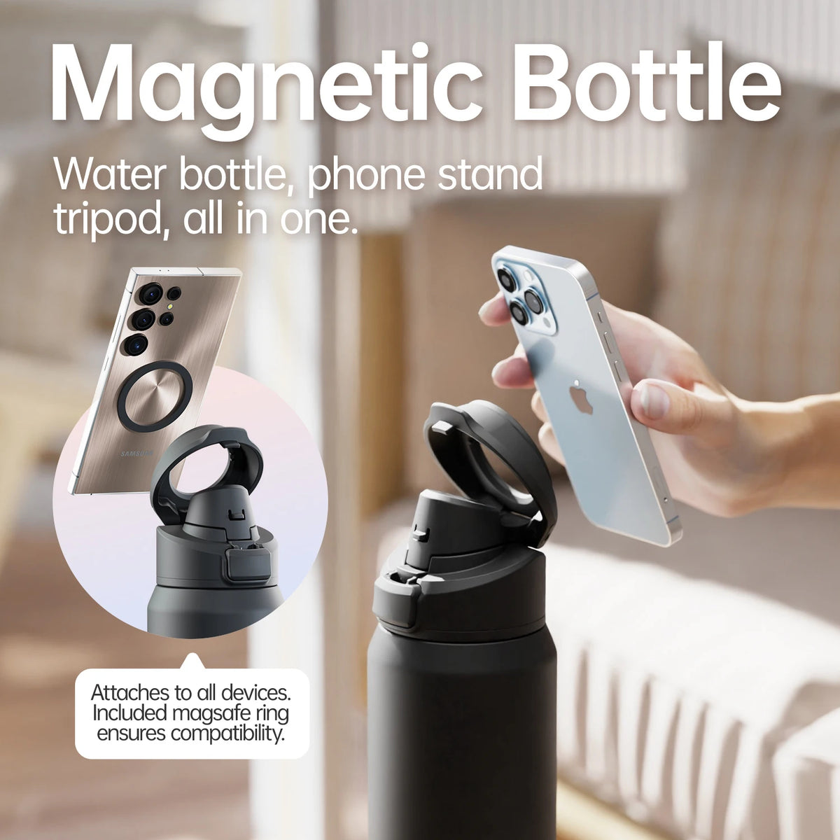 Thermo Water Bottle with Magnetic Phone Holder